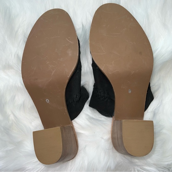 Journee Leather Huntly Black Bootie slides W/ Blocked Heels Sz 9 - Picture 9 of 12